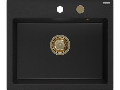 MEXEN/S - Oscar granitový dřez 580 x 490 mm, černá, zlatý sifon 6519581000-77-G
