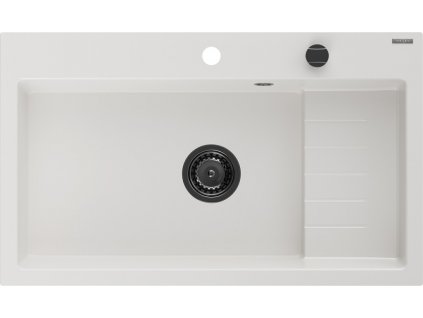 MEXEN/S - Omar granitový dřez 800 x 480 mm, bílá, černý sifon 6520801005-20-B