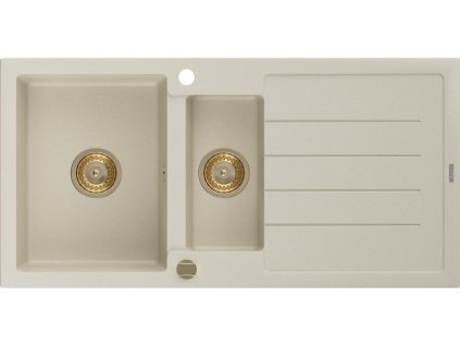 MEXEN/S - Andres granitový dřez s odkapávačem 1000 x 500 mm, béžová, zlatý sifon 6515101510-69-G