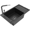 MEXEN/S - Elias granitový dřez 1 s odkapávačem včetně baterie Flora, černá/stříbrná metalik 6511-73-670401-07-B  + slevový kód