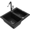 MEXEN/S - Carlos granitový dřez 1.5 včetně baterie Flora, černá 6518-77-670401-07-B  + slevový kód