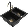 MEXEN/S - Carlos granitový dřez 1.5 včetně baterie Flora, černá 6518-77-670401-57-G  + slevový kód
