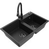 MEXEN/S - Tomas granitový dřez 2-bowl včetně baterie Elia, černá/stříbrná metalik 6516-73-670101-70-B  + slevový kód
