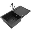 MEXEN/S - Leo granitový dřez 1 s odkapávačem včetně baterie Flora, černá/stříbrná metalik 6501-73-670401-07-B