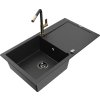 MEXEN/S - Leo granitový dřez 1 s odkapávačem včetně baterie Flora, černá/stříbrná metalik 6501-73-670401-57-B