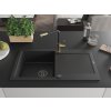MEXEN/S - Leo granitový dřez 1 s odkapávačem včetně baterie Flora, černá/stříbrná metalik 6501-73-670401-57-B