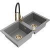 MEXEN/S - Mario granitový dřez 2-bowl včetně baterie Aster, šedá 6504-71-73450-57-G  + slevový kód