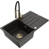 MEXEN/S - Bruno granitový dřez s odkapávačem včetně baterie Aster, černá/zlatá metalik 6513-75-73450-57-G