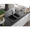 MEXEN/S - Gaspar granitový dřez 1.5 s odkapávačem včetně baterie Flora, černá/stříbrná 6507-73-670401-70-B