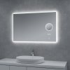 LED zrcadlo TIME SPIRAL 100x65 cm, hodiny, kosmetické zrcátko, nastavitelné osvětlení, systém proti zamlžování