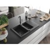 MEXEN/S - Gaspar granitový dřez 1.5 s odkapávačem včetně baterie Flora, černá kropenatá 6507-76-670401-07-B