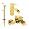MEXEN/S - Libra DQ77 Set umyvadlové a vanové baterie s příslušenstvím, zlato 745103DQ77-50