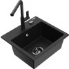 MEXEN/S - Milo granitový dřez 1-miska včetně baterie Flora, černá 6505-77-670401-70-B