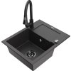 MEXEN/S - Enzo granitový dřez 1 s odkapávačem včetně Elia, černá kropenatá 6506-76-670101-70-B
