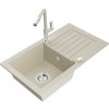MEXEN/S - Pablo granitový dřez 1 s odkapávačem včetně baterie Flora, béžová 6510-69-670401-09