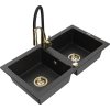 MEXEN/S - Mario granitový dřez 2-bowl včetně baterie Aster, černá/stříbrná metalik 6504-73-73450-57-G  + slevový kód