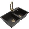 MEXEN/S - Tomas granitový dřez 2-bowl včetně baterie Elia, černá/zlatá metalik 6516-75-670101-50  + slevový kód