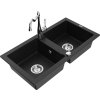 MEXEN/S - Mario granitový dřez 2-bowl včetně baterie Carla, černá 6504-77-670700-00