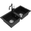 MEXEN/S - Mario granitový dřez 2-bowl včetně baterie Carla, černá 6504-77-670700-70