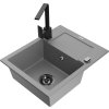 MEXEN/S - Enzo granitový dřez 1-miska s odkapávačem včetně baterie Rita, šedý 6506-71-670300-70-B