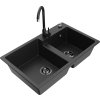 MEXEN/S - Tomas granitový dřez 2-bowl včetně baterie Telma, černá/stříbrná metalik 6516-73-670200-70-B