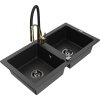 MEXEN/S - Mario granitový dřez 2-bowl včetně baterie Aster, černá/stříbrná metalik 6504-73-73450-57-B  + slevový kód