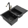 MEXEN/S - Gaspar granitový dřez 1.5 s odkapávačem včetně baterie Flora, černá/stříbrná 6507-73-670401-57-B