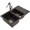 MEXEN/S - Gaspar granitový dřez 1.5 s odkapávačem včetně baterie Flora, černá/zlatá 6507-75-670401-57-G  + slevový kód