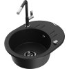 MEXEN/S - Kevin granitový dřez 1-miska s odkapávačem včetně baterie Flora, černá 6517-77-670401-07-B