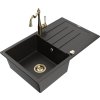 MEXEN/S - Bruno granitový dřez 1-miska s odkapávačem včetně baterie Carla, černá/zlatá metalik 6513-75-670700-50