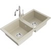 MEXEN/S - Mario granitový dřez 2-bowl včetně baterie Carla, béžová 6504-69-670700-00