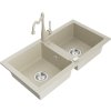 MEXEN/S - Mario granitový dřez 2-bowl včetně baterie Carla, béžová 6504-69-670700-69