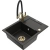 MEXEN/S - Enzo granitový dřez s odkapávačem včetně baterie Duo, černá/zlatá metalik 6506-75-671701-57-G  + slevový kód