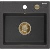MEXEN/S - Milo granitový dřez 1 435 x 410 mm, černá kropenatá, + zlatý sifon 6505441000-76-G