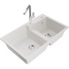 MEXEN/S - Tomas granitový dřez 2-bowl včetně baterie Flora, bílá 6516-20-670401-06