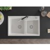MEXEN/S - Tomas granitový dřez 2-bowl včetně baterie Flora, bílá 6516-20-670401-07