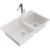 MEXEN/S - Tomas granitový dřez 2-bowl včetně baterie Flora, bílá 6516-20-670401-07