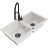 MEXEN/S - Mario granitový dřez 2-bowl včetně baterie Aster, bílá 6504-20-73450-70-B