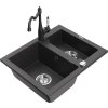 MEXEN/S - Carlos granitový dřez 1.5 včetně baterie Carla, černá kropenatá 6518-76-670700-76