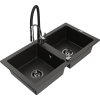 MEXEN/S - Mario granitový dřez 2-bowl včetně baterie Aster, černá/zlatá metalik 6504-75-73450-07-B  + slevový kód