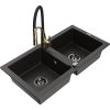 MEXEN/S - Mario granitový dřez 2-bowl včetně baterie Aster, černá/zlatá metalik 6504-75-73450-57-B  + slevový kód