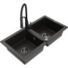 MEXEN/S - Mario granitový dřez 2-bowl včetně baterie Aster, černá/zlatá metalik 6504-75-73450-70-B  + slevový kód