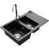 MEXEN/S - Gaspar granitový dřez 1.5 s odkapávačem včetně baterie Telma, černá/stříbrný 6507-73-670200-00