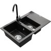 MEXEN/S - Gaspar granitový dřez 1.5 s odkapávačem včetně baterie Telma, černá/stříbrný 6507-73-670200-70
