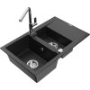 MEXEN/S - Gaspar granitový dřez 1.5 s odkapávačem včetně baterie Flora, černá/stříbrná 6507-73-670401-00