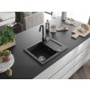 MEXEN/S - Enzo granitový dřez 1 s odkapávačem včetně baterie Telma, černá/stříbrný 6506-73-670200-70