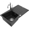 MEXEN/S - Cesar granitový dřez 1-miska s odkapávačem včetně baterie Carla, černá/stříbrná metalik 6514-73-670700-00
