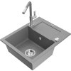 MEXEN/S - Enzo granitový dřez 1-miska s odkapávačem včetně baterie Flora, šedá 6506-71-670401-06