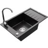 MEXEN/S - Elias granitový dřez 1 s odkapávačem včetně baterie Telma, černá/stříbrný 6511-73-670200-00