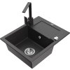 MEXEN/S - Enzo granitový dřez 1-miska s odkapávačem včetně baterie Rita, černý kropenatý 6506-76-670300-76